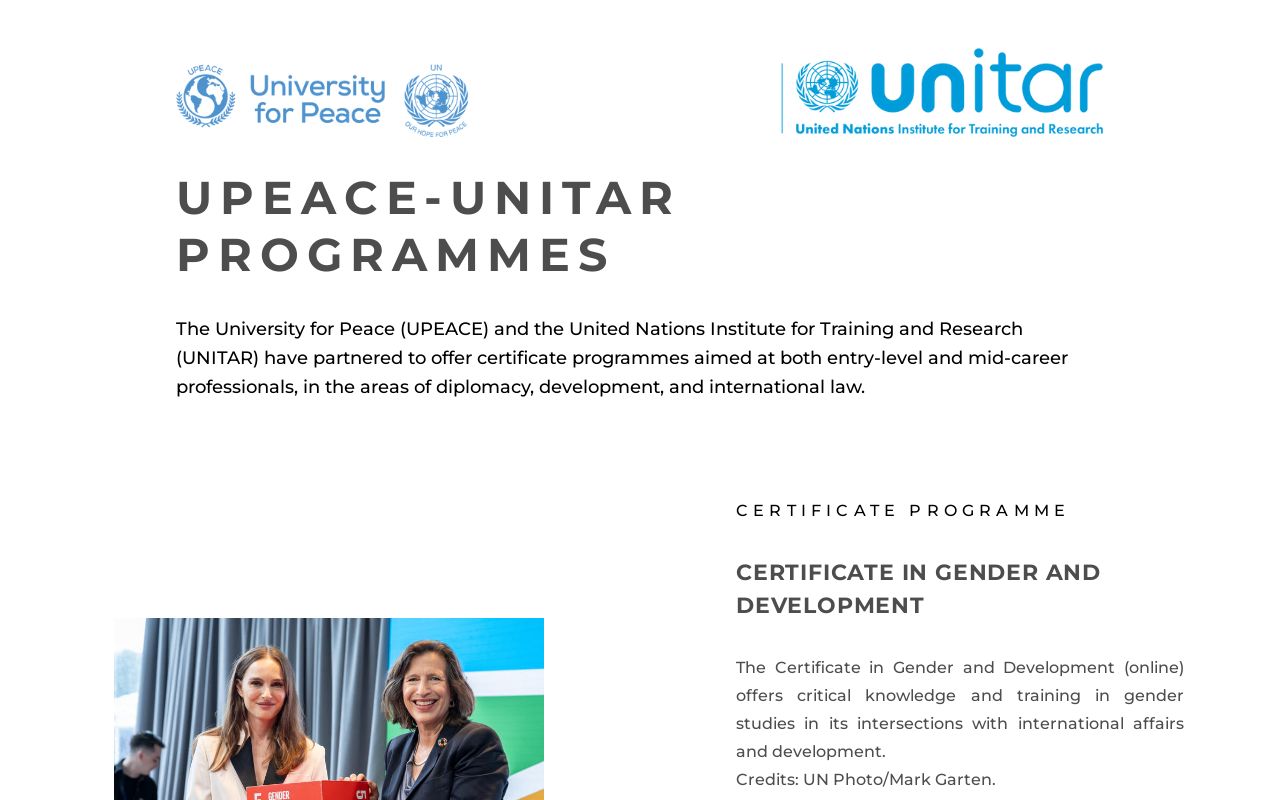 Upeace Unitar Certificate Programmes